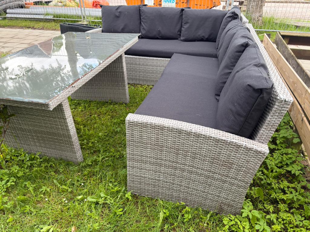 Z.g.a.n. dinerset loungeset loungebank met nieuwe kussens, Tuin en Terras, Tuinsets en Loungesets, Ophalen of Verzenden, Zo goed als nieuw