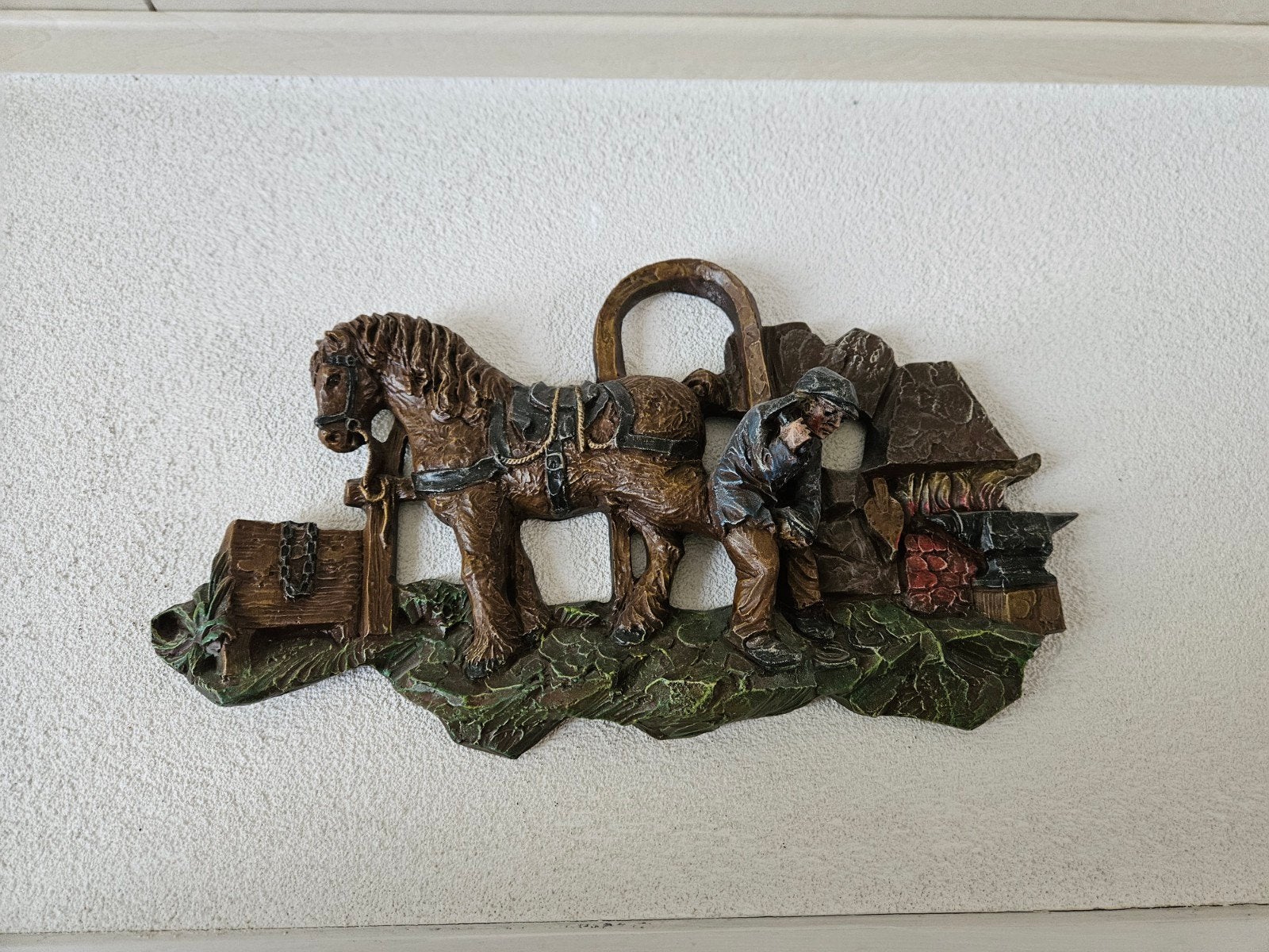Vintage wanddecoratie: Paard en smid, Ophalen of Verzenden