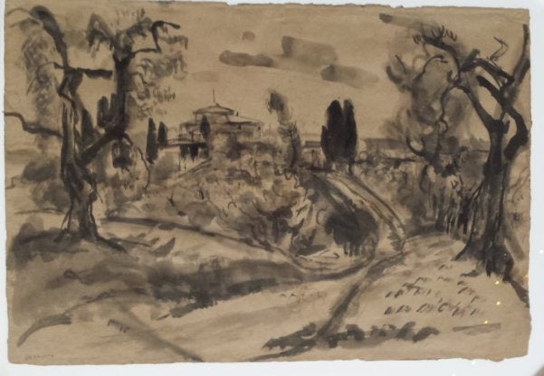 Johannes (Johan) Dijkstra(1896) Inkttekening" Landschap" Ges, Antiek en Kunst, Landschap, Papier/karton, Ophalen of Verzenden