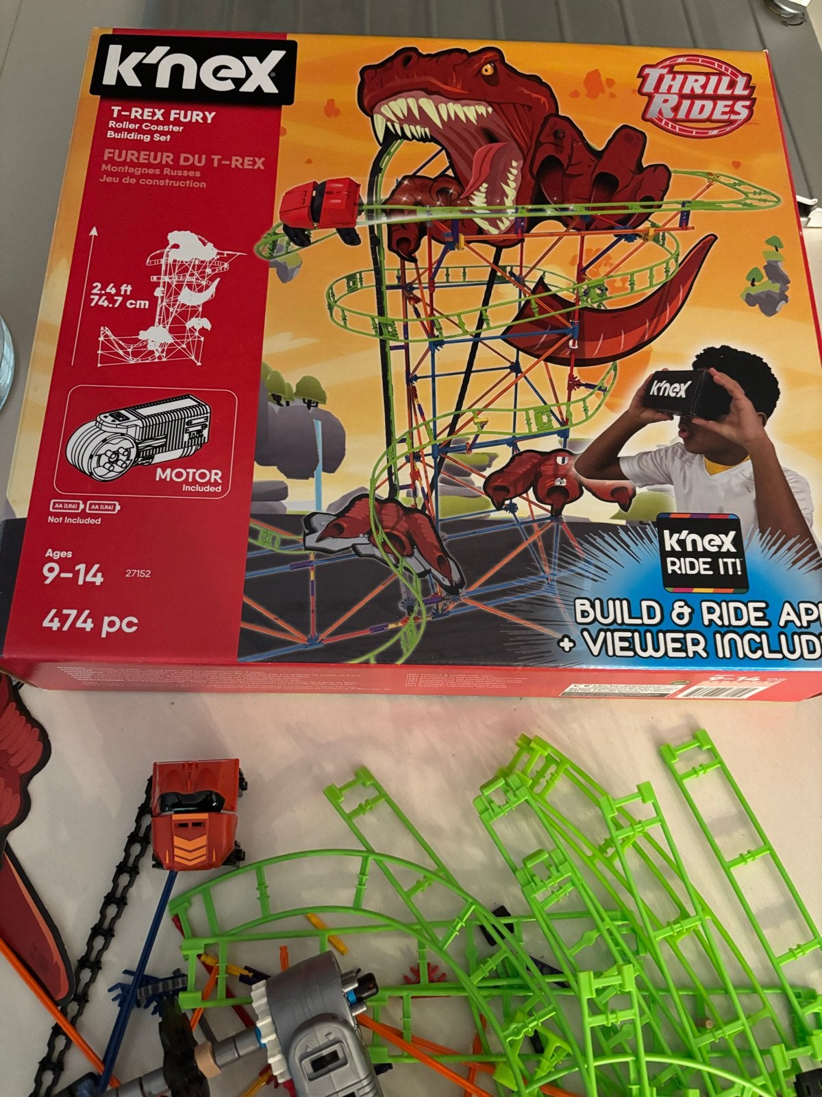 Knex K'nex T-Rex Fury Roller Coaster Bouwset (474 stuks), Ophalen of Verzenden, Zo goed als nieuw, K'nex