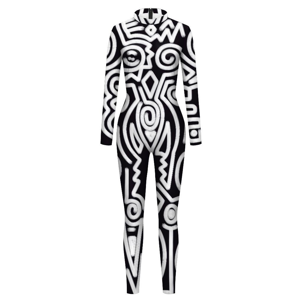 Dames catsuit 1 / bodysuit geometrisch zwart wit feest party, Maat 38/40 (M), Verzenden, Nieuw, Overige thema's