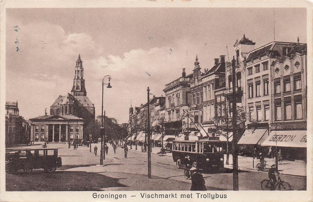 703-202-033 Groningen Vischmarkt met Trollybus, Verzenden, Voor 1920, Groningen