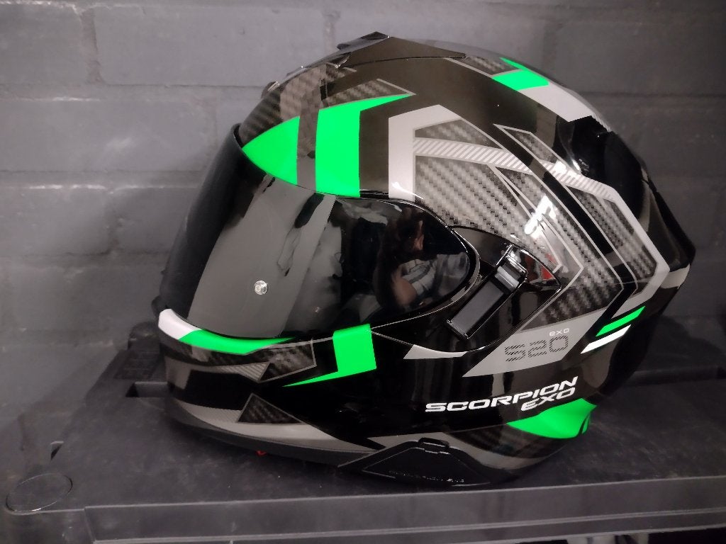 Scorpion EXO-520 EVO AIR zwart/groen, Motoren, Kleding | Motorhelmen, Ophalen, Integraalhelm, Tweedehands, XL