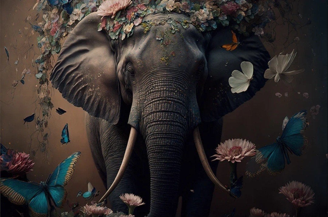 Prachtige poster van olifant in lijst, Huis en Inrichting, Ophalen, Zo goed als nieuw, Foto of Poster, 75 – 100