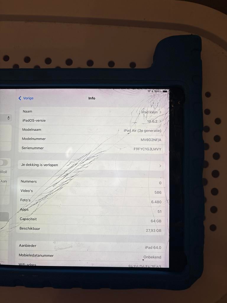 iPad Air 3 (64GB) met gebarsten scherm - Ideaal voor onderde, Computers en Software, Apple iPads, Apple iPad Air, Niet werkend