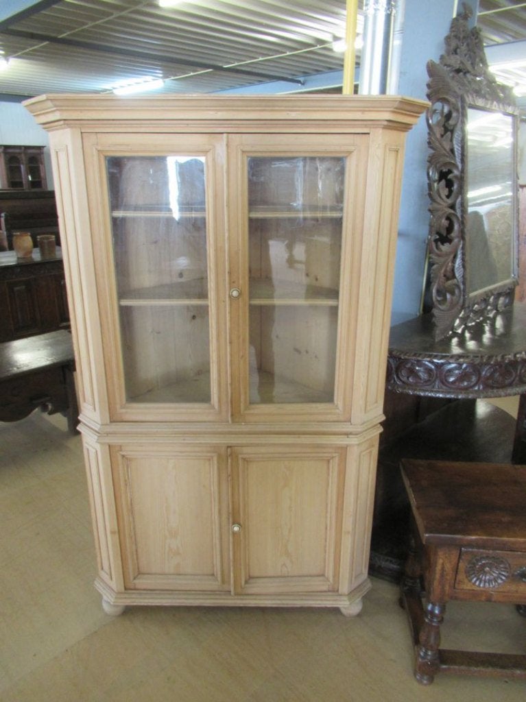 Oer 11789 ANTIEKE 19e eeuwse grenenhouten hoekkast met glas, Antiek en Kunst, Antiek | Meubels | Kasten, Ophalen