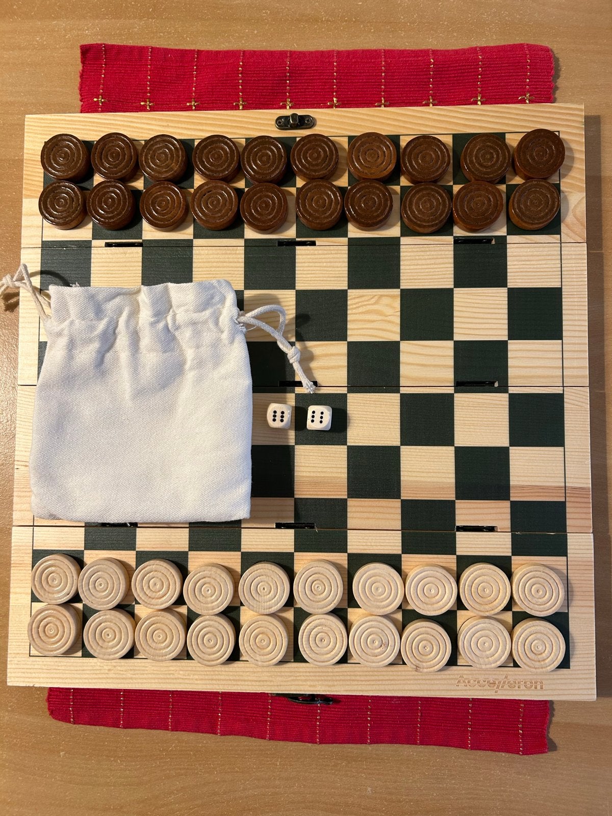 Houten Dam- en Backgammonbord - Reisspel, Een of twee spelers, Verzenden, Zo goed als nieuw, Reisspel