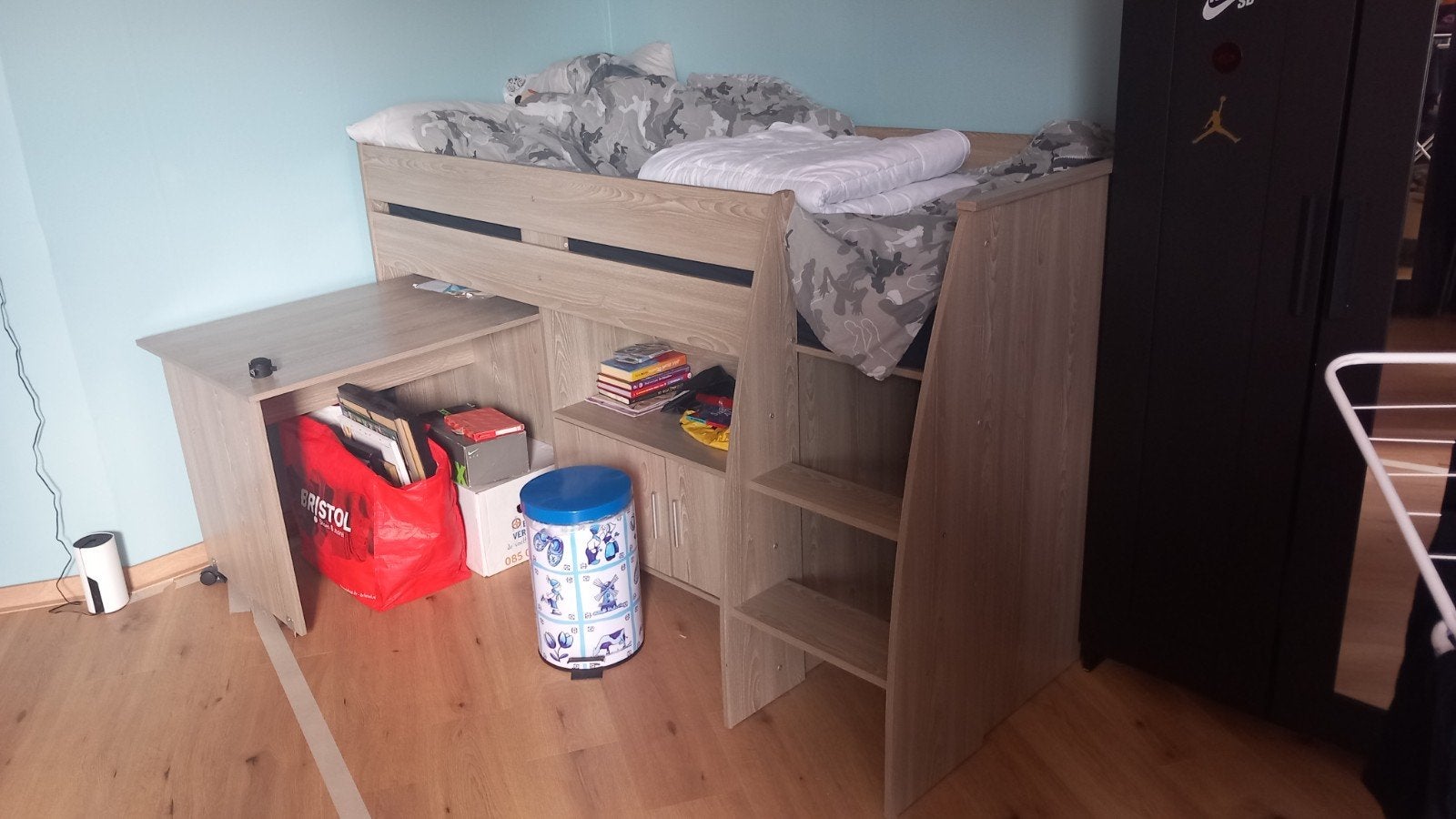 Halfhoogslaper met bureau en opbergruimte, Ophalen, Gebruikt, 90 cm, Eenpersoons