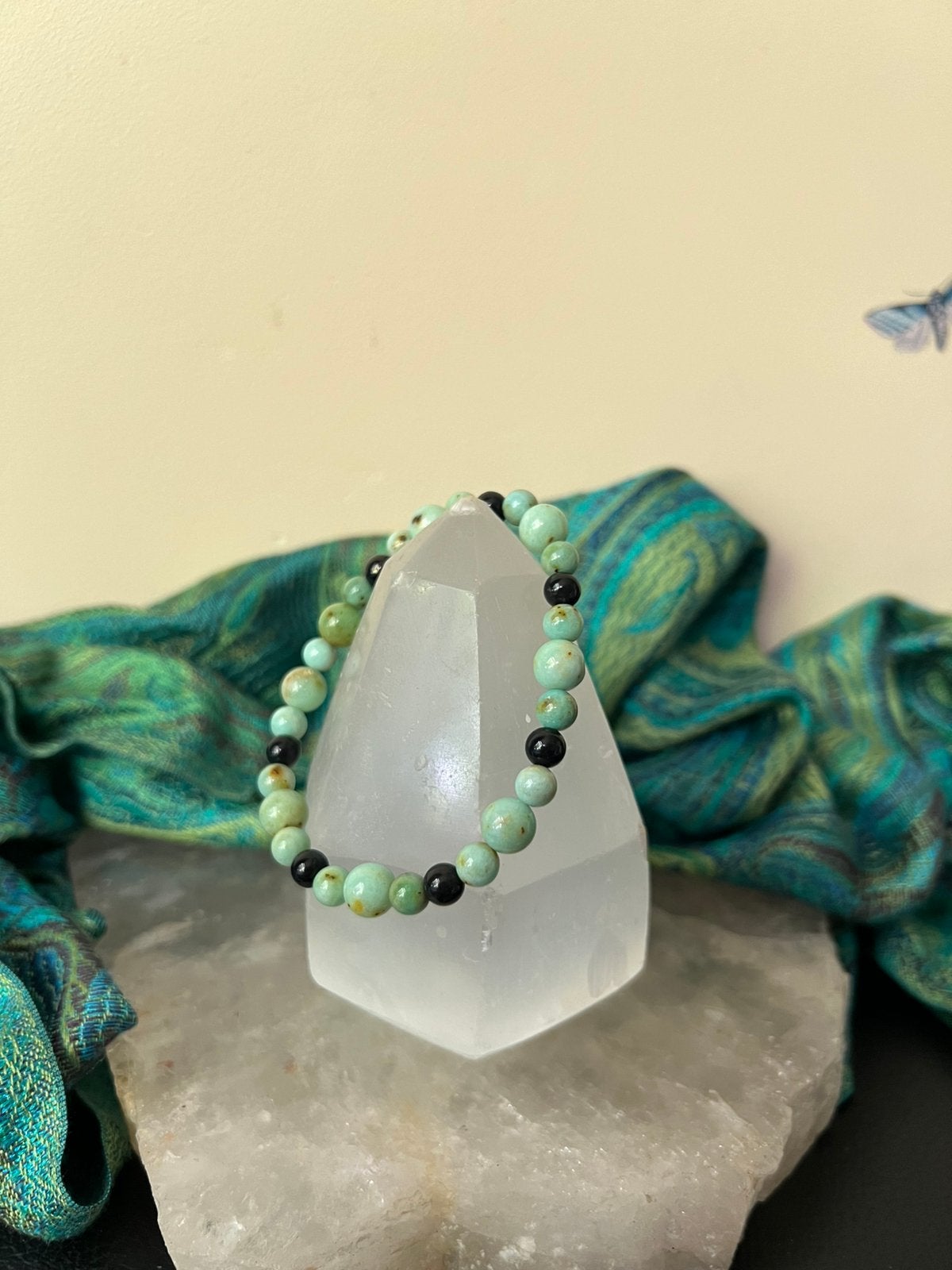 Chrysocolla git jet beschermt aura straling zuivert uniek, Met bedels of kralen, Magnolia11, Nieuw, Ophalen of Verzenden