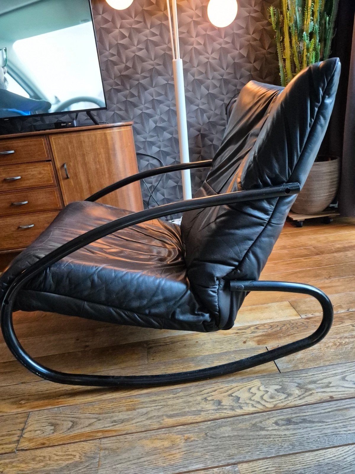 Design Schommelstoel 'Lisa' -Stefan Heiliger  Strässle, Huis en Inrichting, Fauteuils, Ophalen, Gebruikt, Jaren 80, Leer