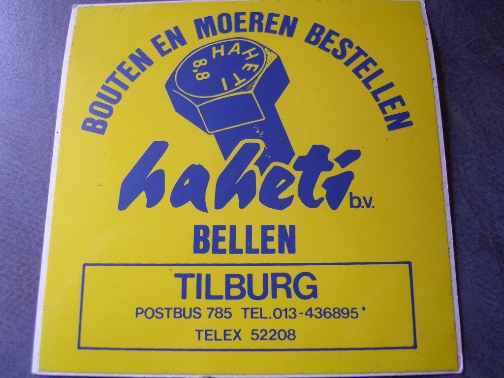 sticker tilburg bouten en moeren bestellen HAHETI bellen, Ophalen, Zo goed als nieuw