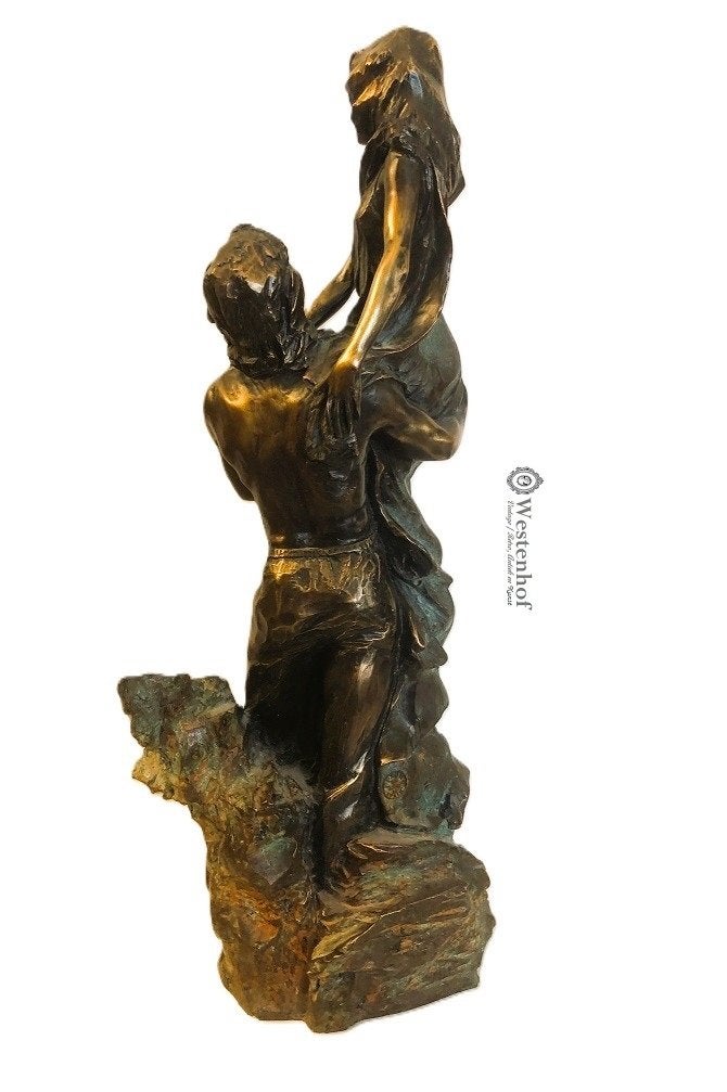 Bronzen beeld romantische man vrouw art deco - gemerkt PAOR, Ophalen, Overige onderwerpen, Art deco, 50 - 100 cm