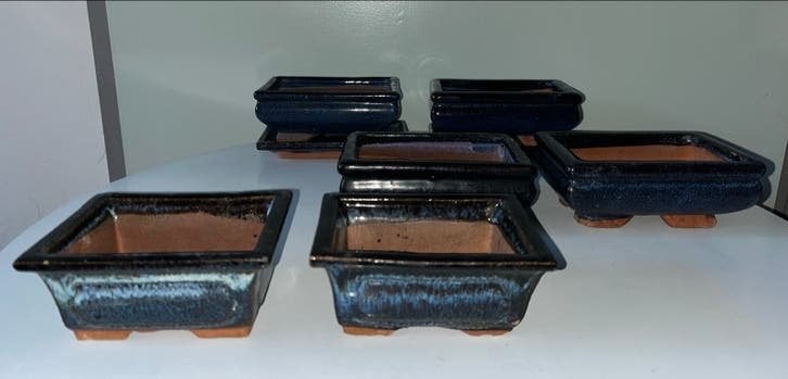 Set van 6 donkerblauwe bonsai schaal/potten, Binnen, Ophalen of Verzenden, Zo goed als nieuw, Aardewerk