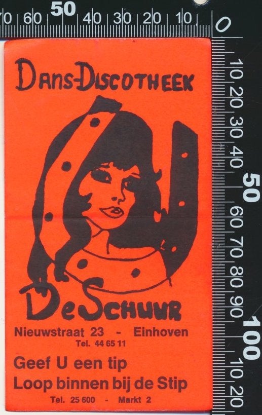 Sticker: Dans Discotheek De Schuur - Eindhoven, Ophalen of Verzenden, Zo goed als nieuw, Bedrijf of Vereniging