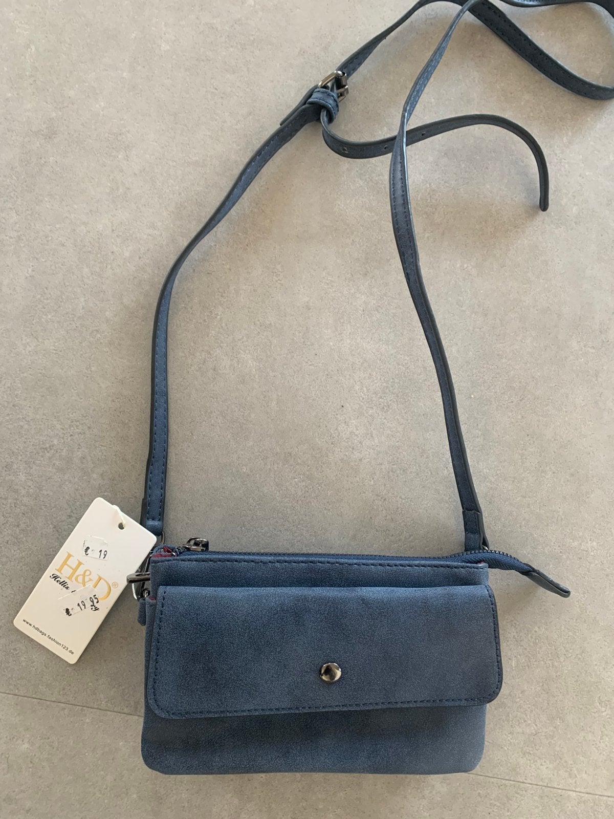 Schouder tasje blauw nubuck leer nieuw portemonnee/ mobiel/, Ophalen of Verzenden, Nieuw, Blauw, Schoudertasje