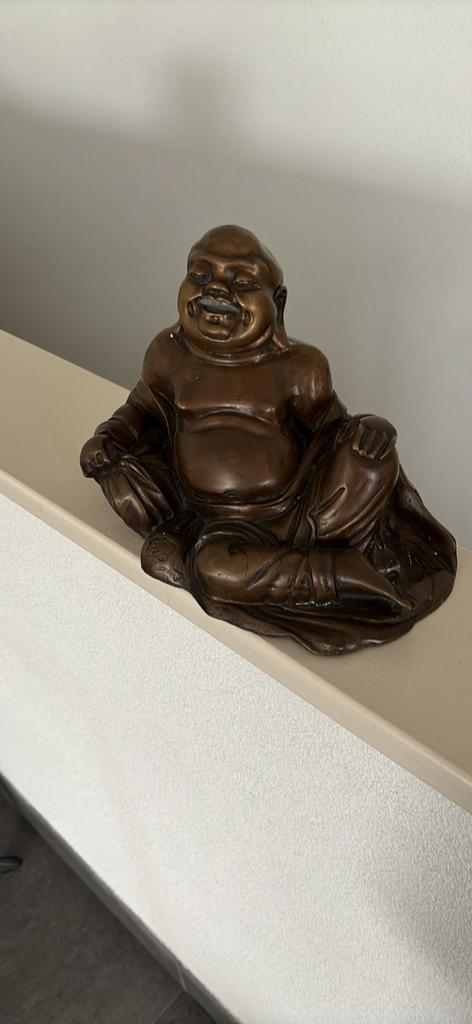 Bronzen Boeddha hoog 27 x breedte 24 x diepte 14 cm, Ophalen of Verzenden, Zo goed als nieuw