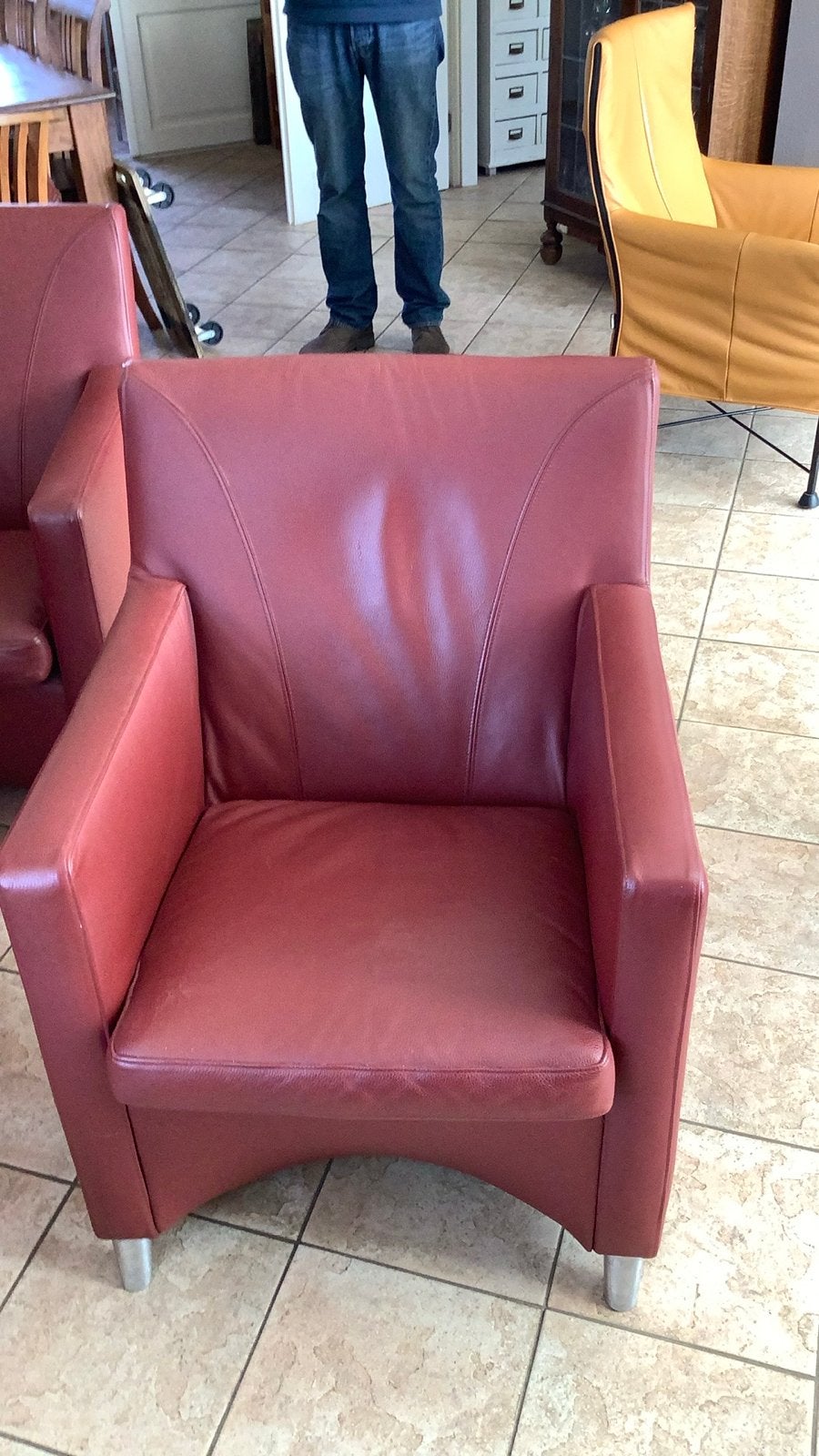 LeoLux rode leren fauteuils - set van 2, Ophalen, Gebruikt, Twee, Leer
