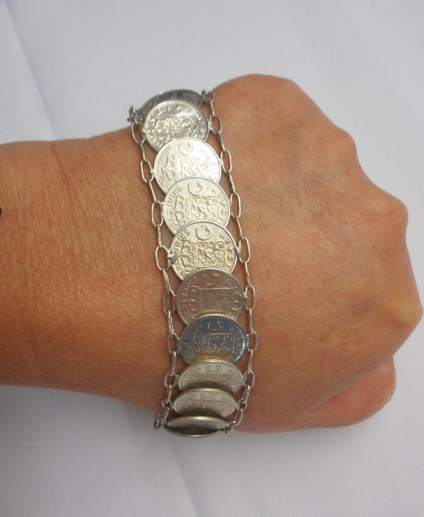 Zilveren munt armband Nederland/ Indie 1/10 gulden nr.1239, Verzenden, Zilver, Armband