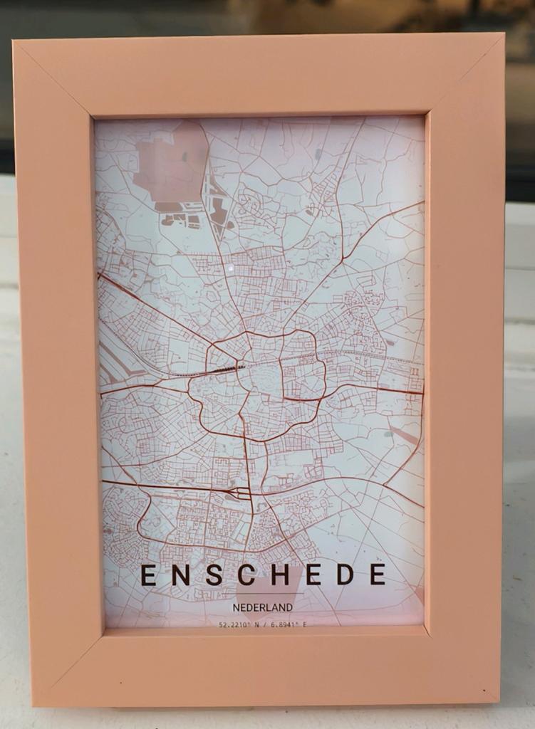 Plattegrond Enschede in lijst - Decoratie, Minder dan 50 cm, Ophalen of Verzenden, Zo goed als nieuw, Minder dan 50 cm