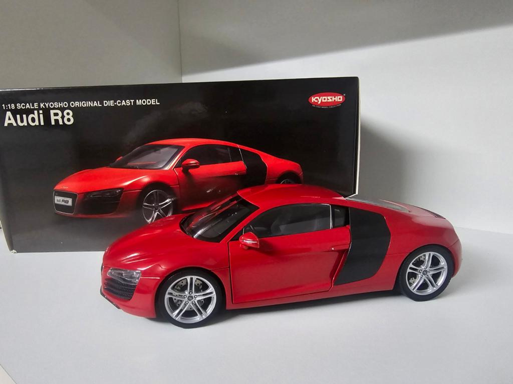 Kyosho Audi R8 1:18 Die-cast Model - Rood, Hobby en Vrije tijd, Modelauto's | 1:18, Ophalen of Verzenden