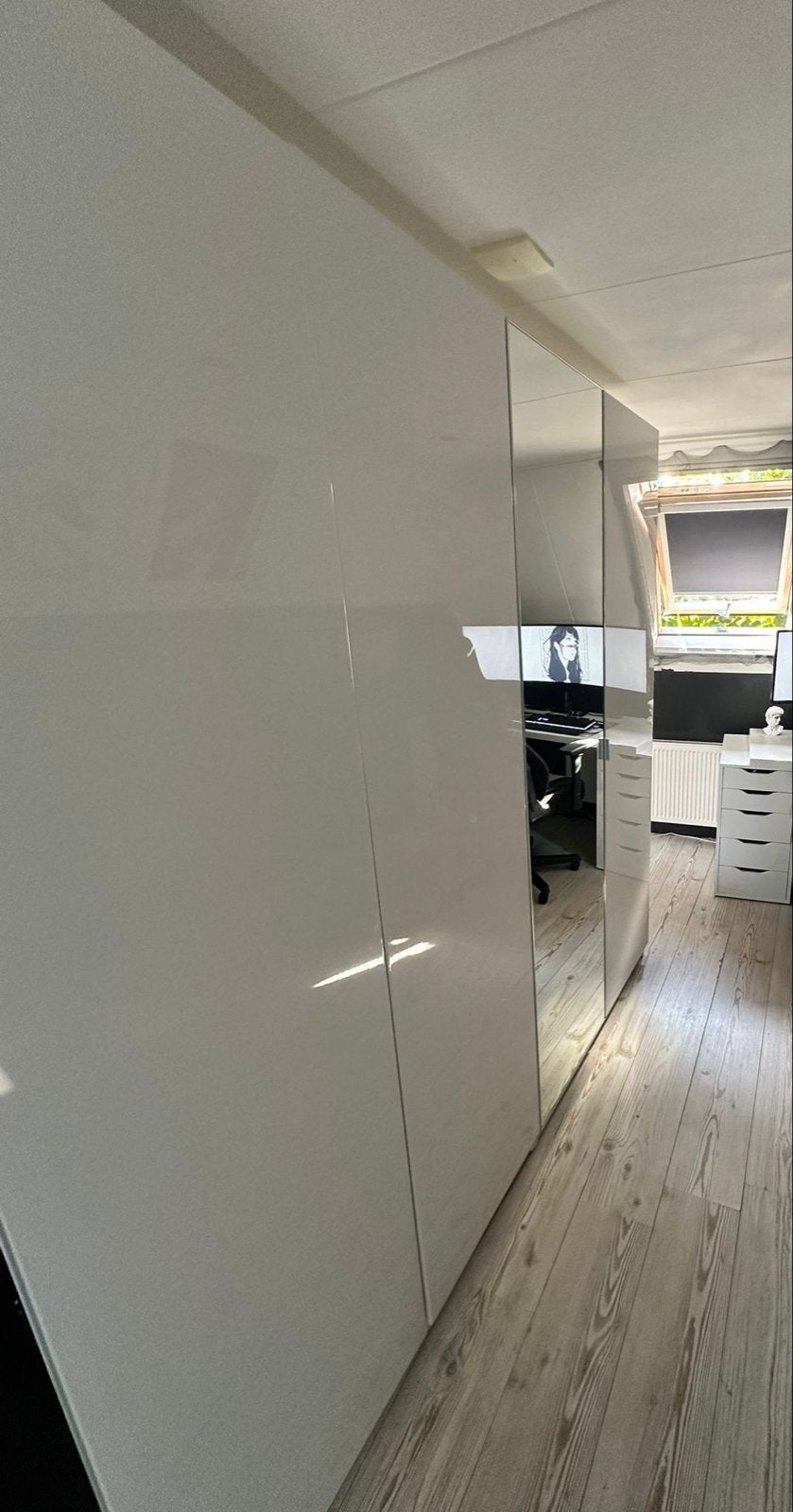 IKEA PAX Kledingkast met spiegeldeur en lades 200x60x201, Ophalen, 200 cm of meer, 150 tot 200 cm, Zo goed als nieuw