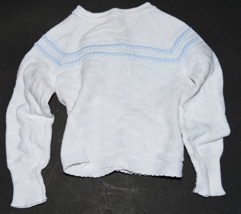Vintage baby overslag truitje met dubbele blauwe rand vestje, Antiek en Kunst, Verzenden, Kinderen