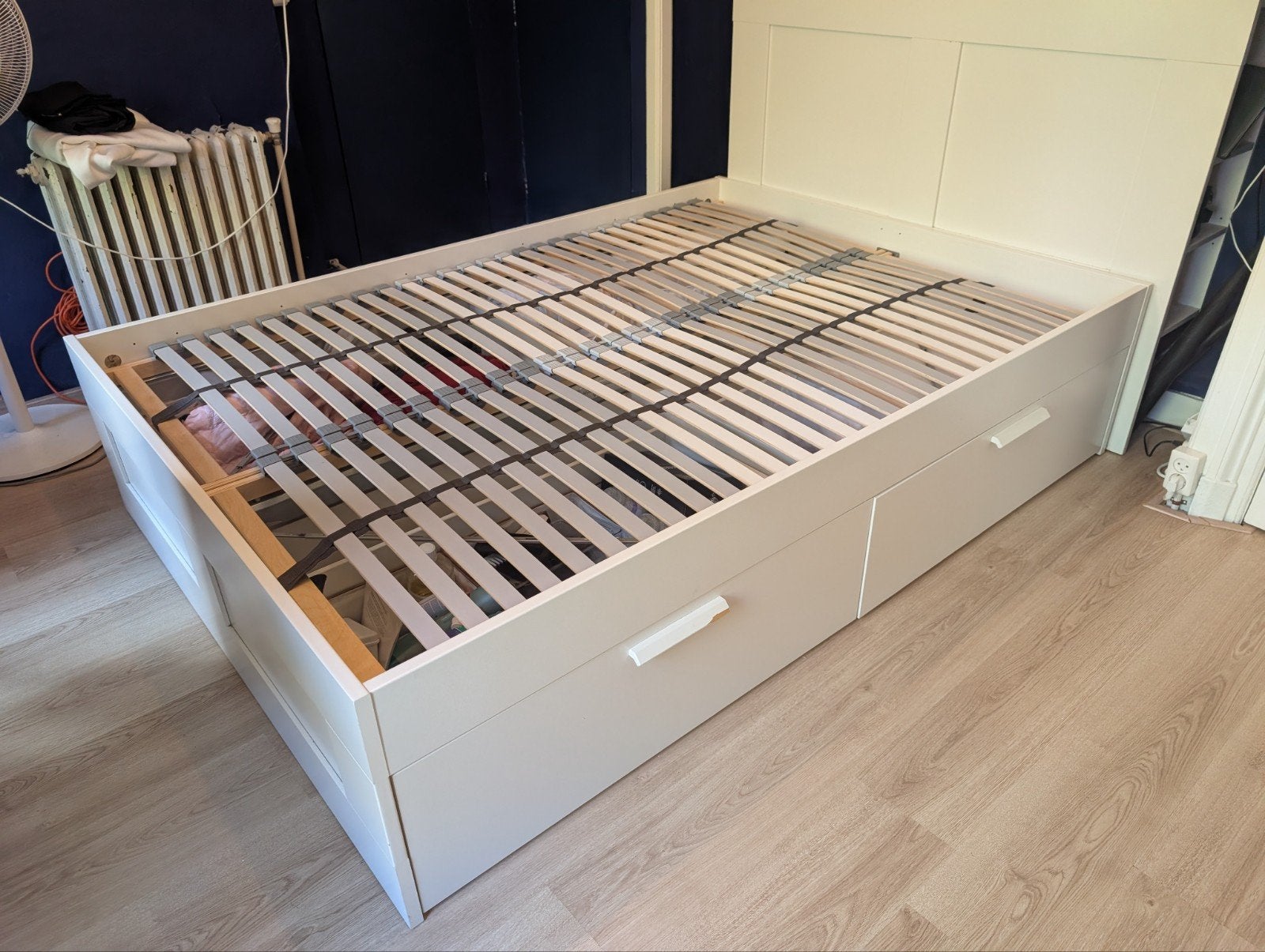 Ikea Brimnes Bed Frame 140x200 met Lönset lattenbodem, Ophalen, Gebruikt, Wit, Tweepersoons
