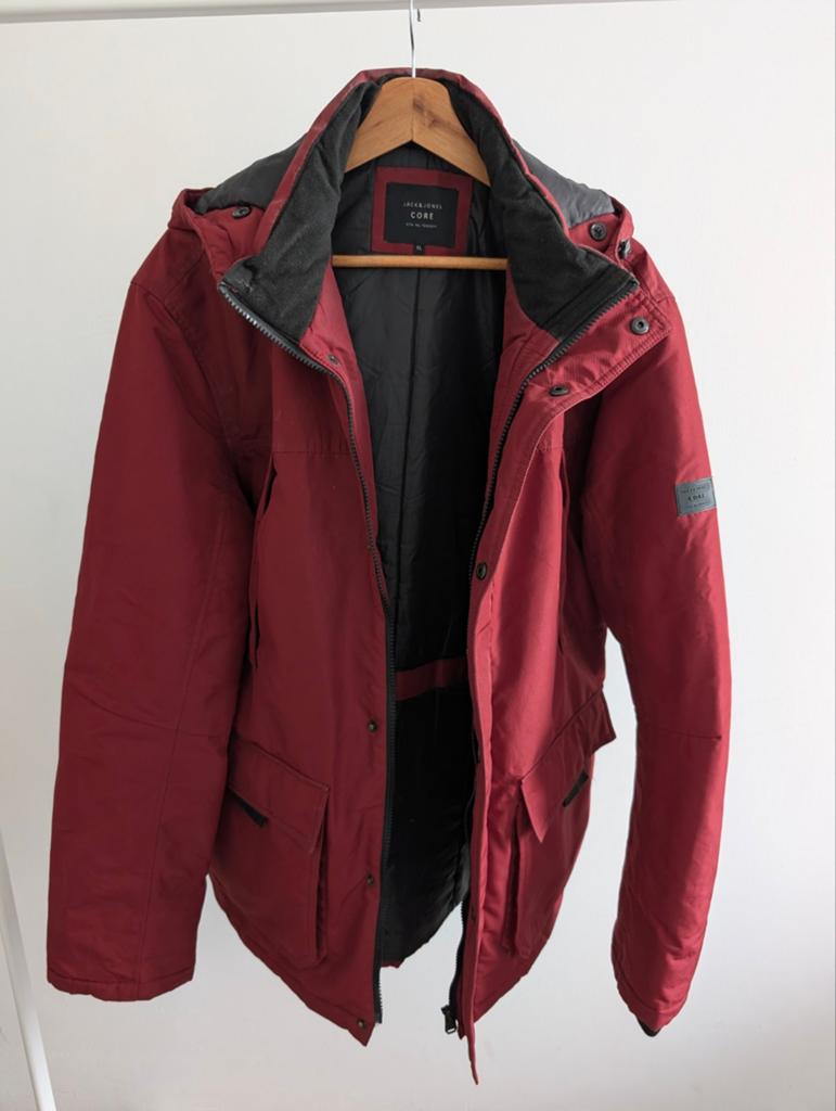 Wijnrode Jack & Jones jas, Kleding | Heren, Jassen | Winter, Maat 56/58 (XL), Ophalen of Verzenden, Gedragen, Rood