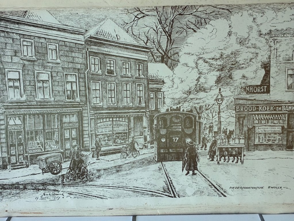 Diezerpoortenplas te Zwolle, Oud hollands, Ophalen of Verzenden, Print, Papier