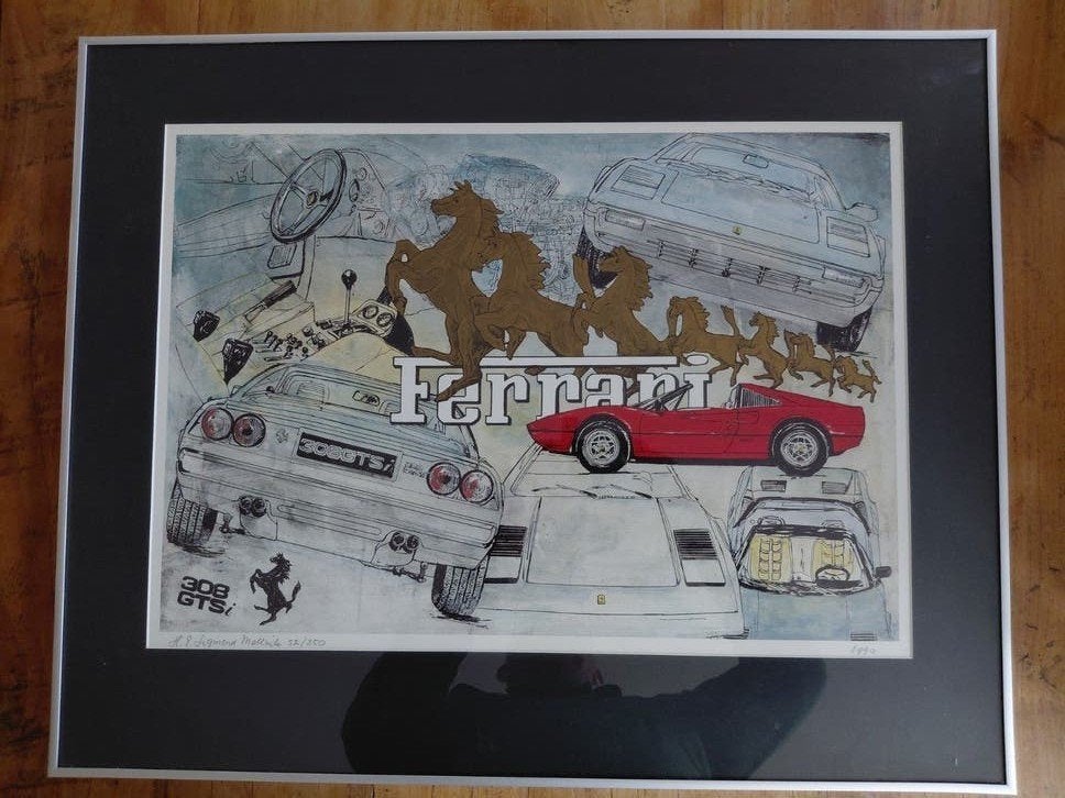 Ferrari 308 GTSi Litho - Henk Sigmund Mellink (1990), Gesigneerd, Ophalen of Verzenden, Sport, Lithografie