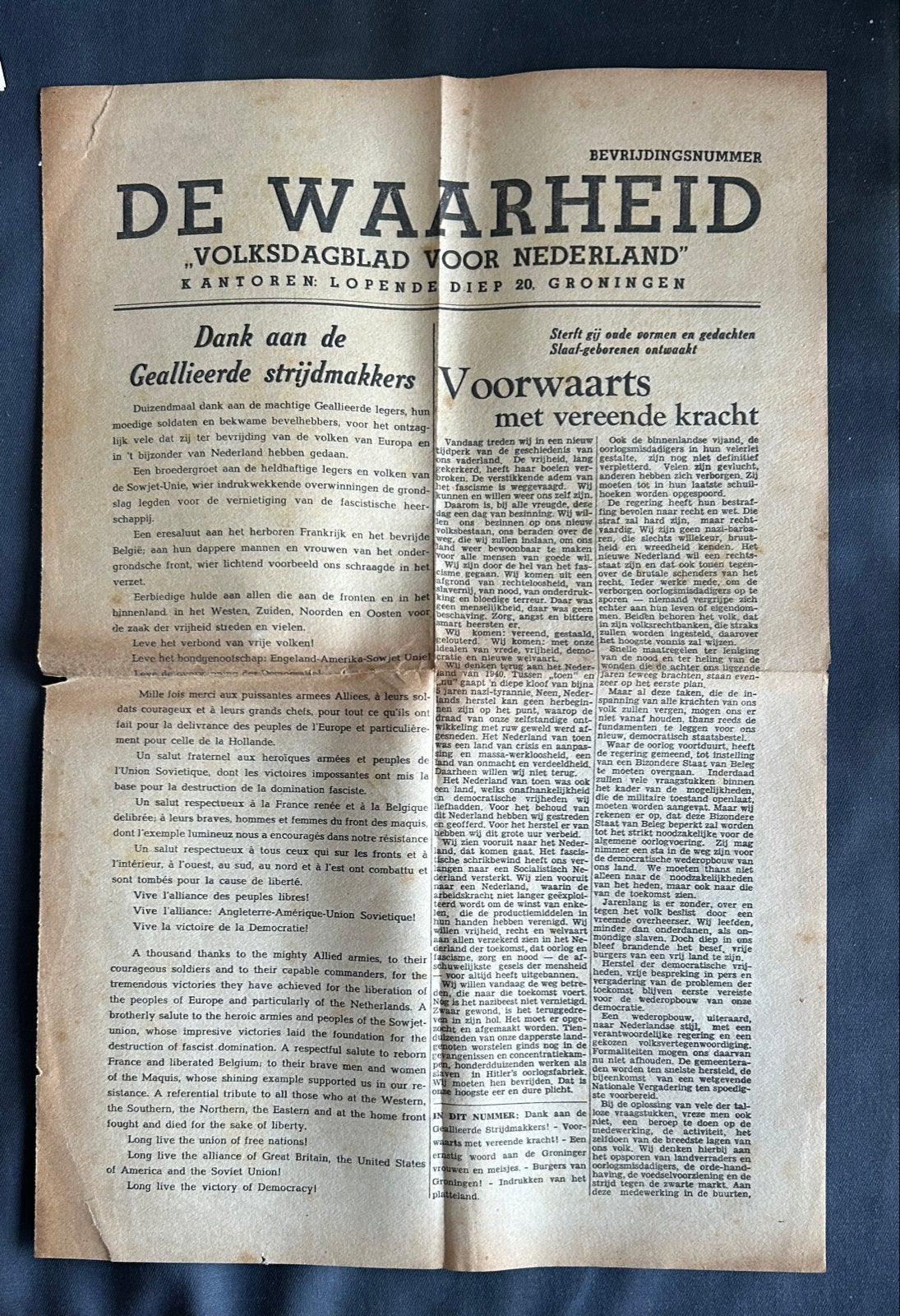 De Waarheid - Bevrijdingsnummer voor Groningen April 1945, Verzenden, Tweede Wereldoorlog, Gelezen, Algemeen