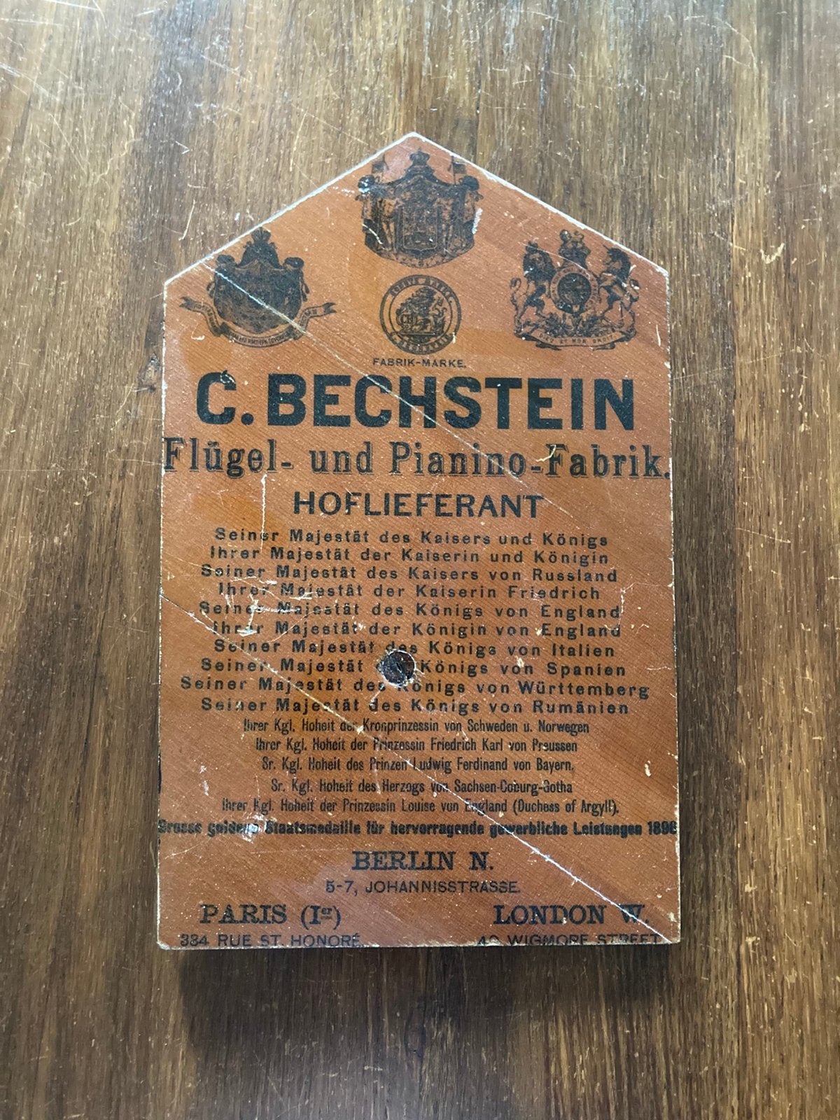 C. BECHSTEIN  HOUTEN PANEEL UIT ZANGBODEM, Ophalen of Verzenden, Bruin, Overige typen