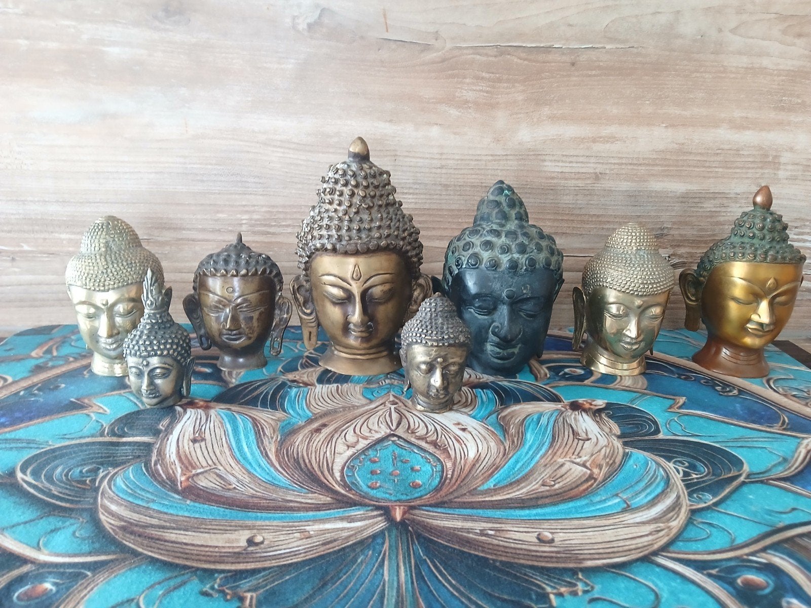 Set van 8 Boeddha Hoofden - Decoratieve Beelden, Ophalen of Verzenden, Gebruikt