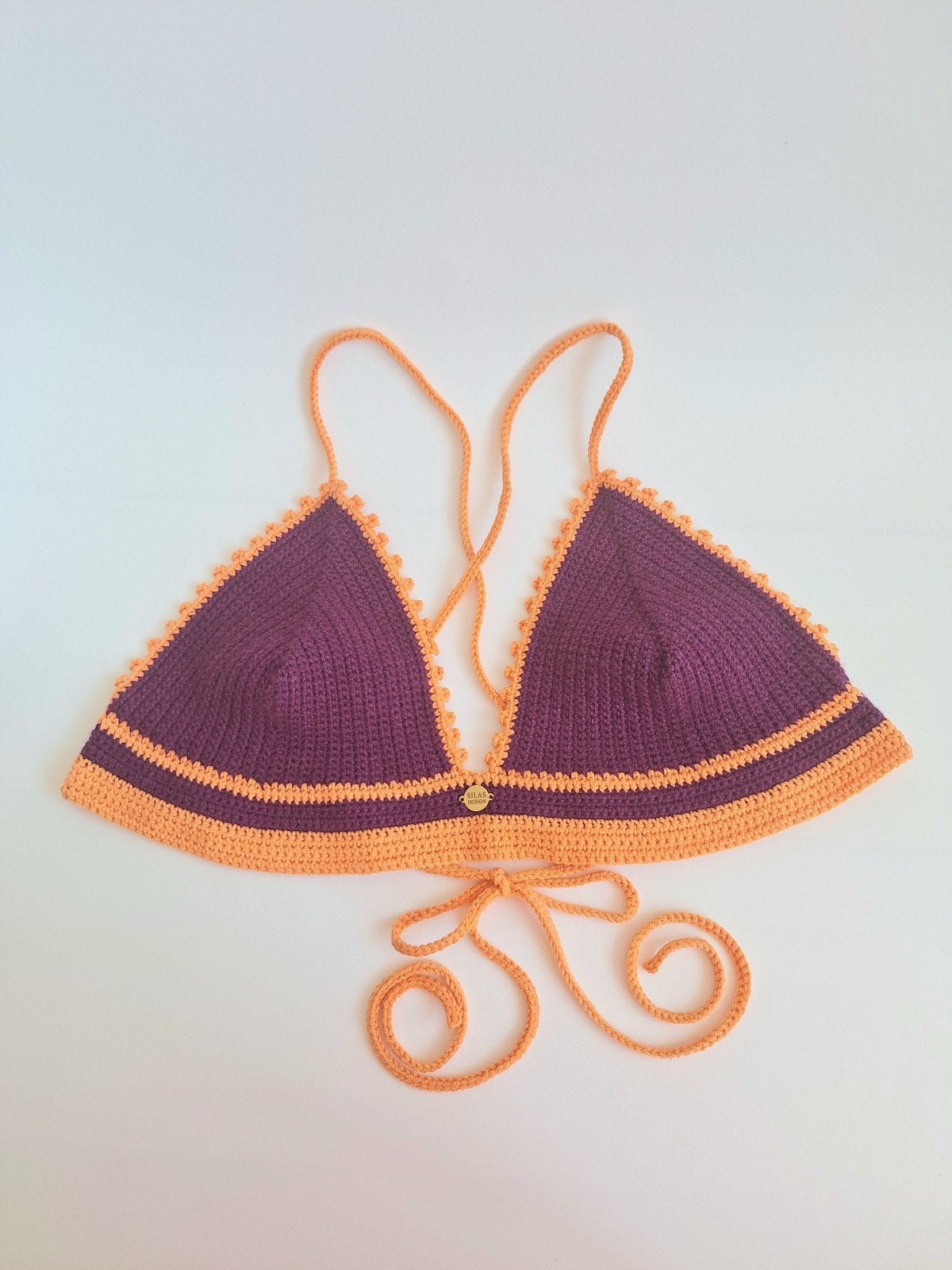 Gehaakt topje aubergine paars en oranje, Paars, Maat 46/48 (XL) of groter, Nieuw, Ophalen of Verzenden