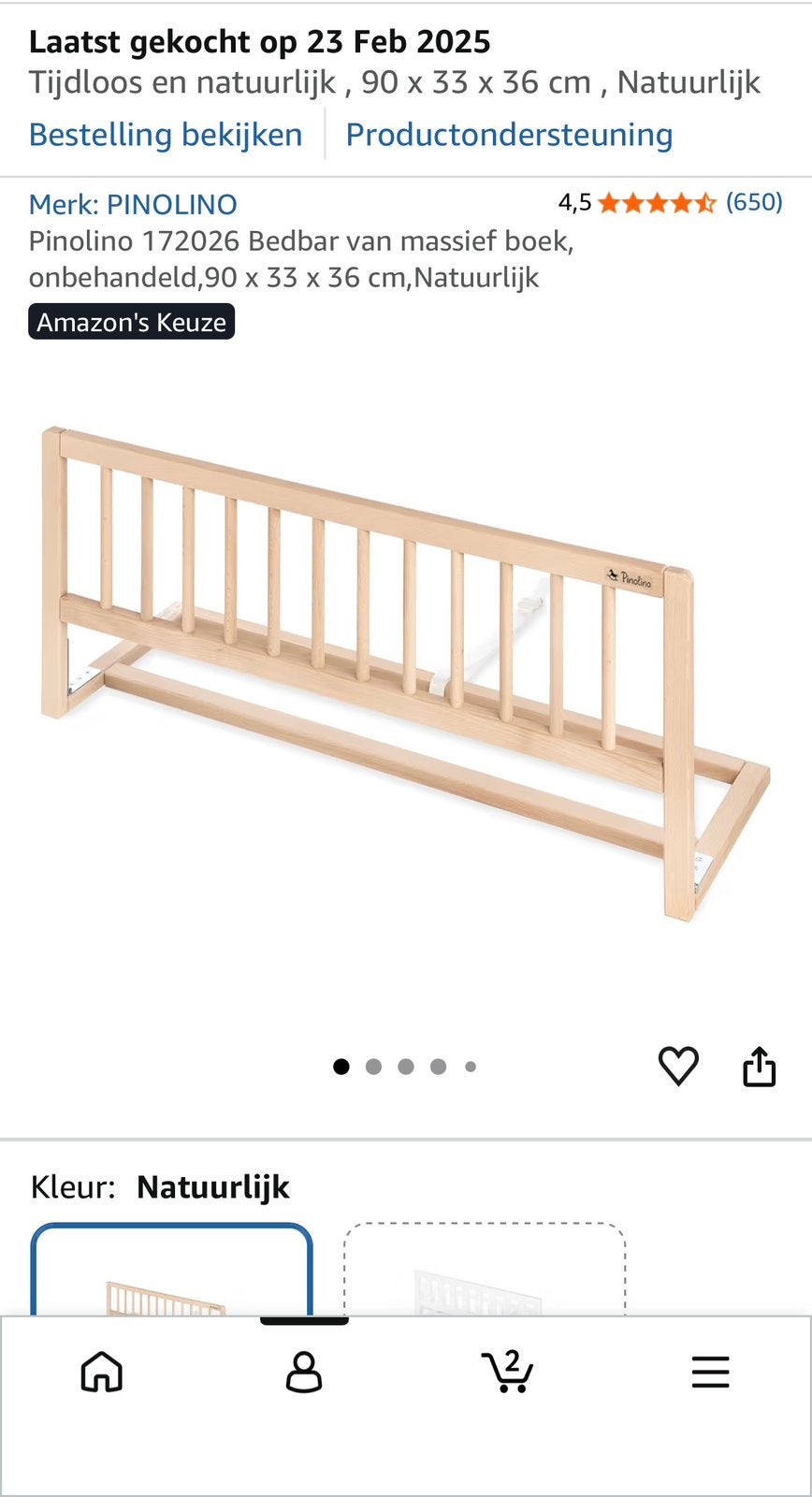 Pinolino bedhek – massief beukenhout, Ophalen, Zo goed als nieuw, Minder dan 140 cm, Minder dan 70 cm