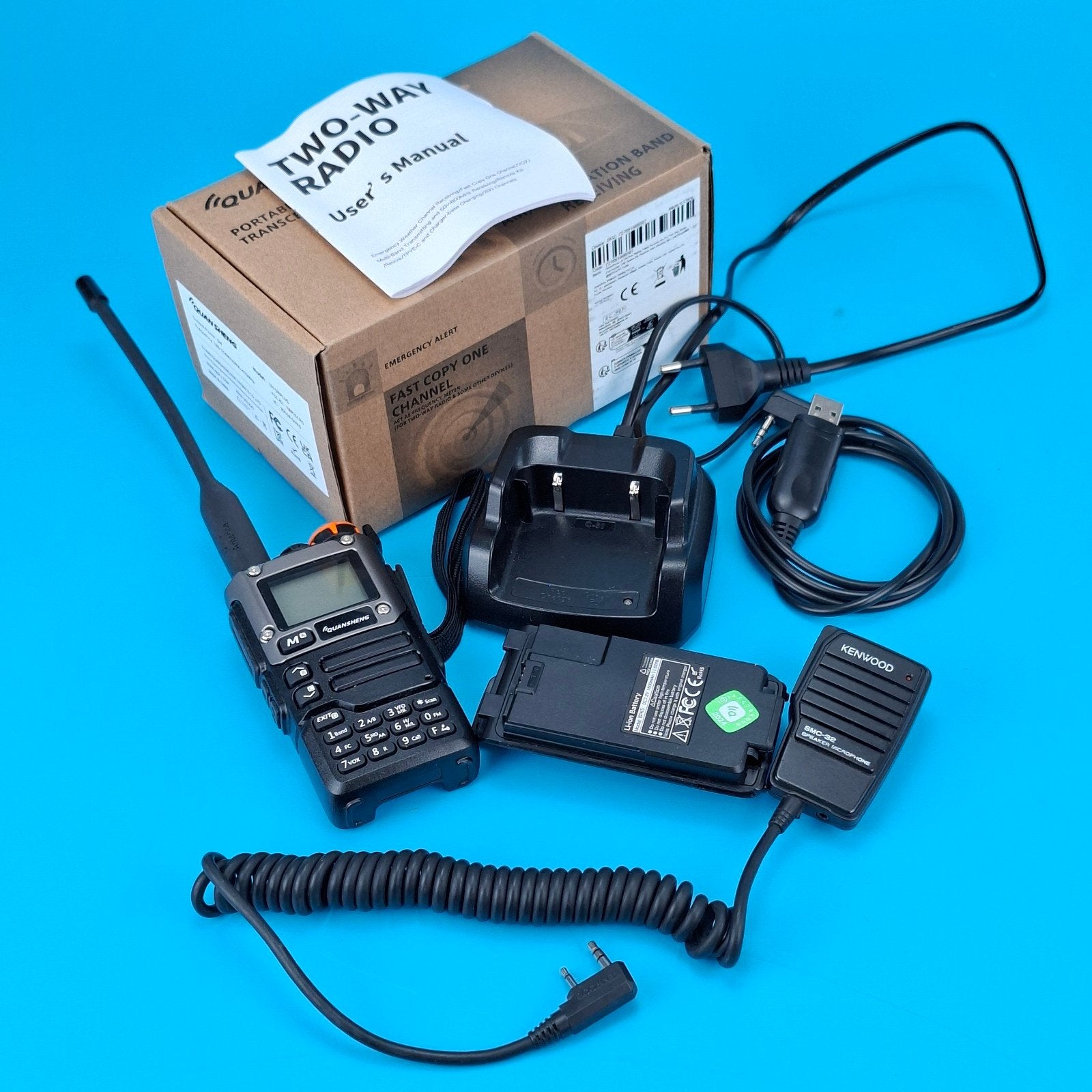 Quansheng UV-5RPLUS met Kenwood handmicrofoon, Ophalen of Verzenden, Gebruikt, Portofoon of Walkie-talkie, Met broekklem