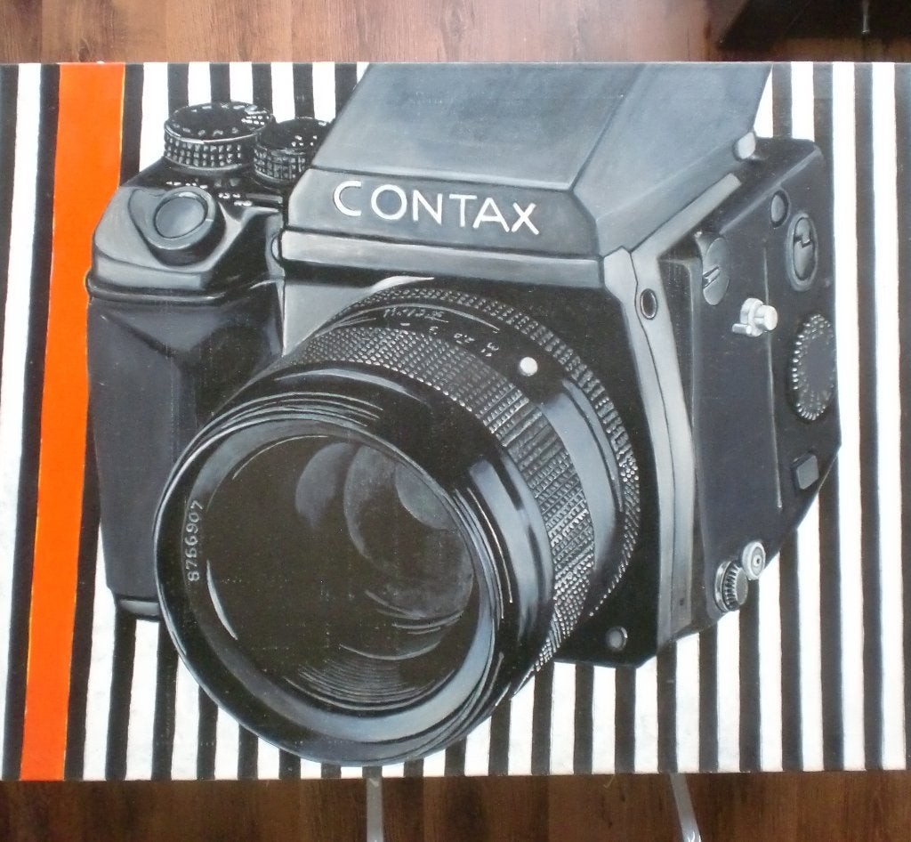 Contax Fotocamera - PINNA, Groot olie schilderij, 80x120 cm, Antiek en Kunst, Gesigneerd, Film, Ophalen of Verzenden, Olieverf