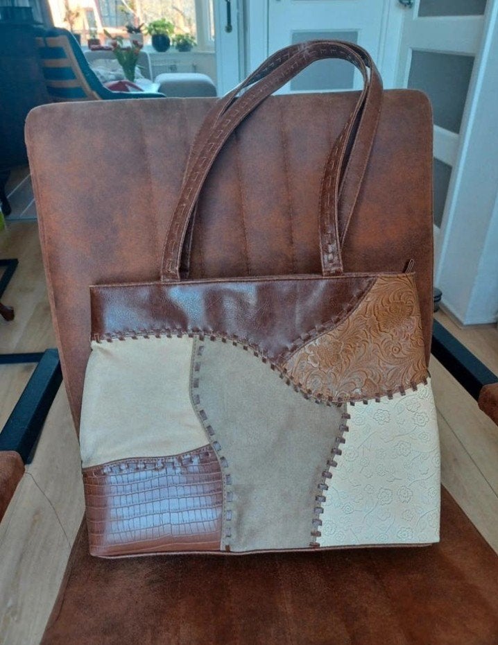 Unieke Vintage SOHO Handtas – Patchwork Design, Sieraden, Tassen en Uiterlijk, Verzenden, Bruin, Handtas
