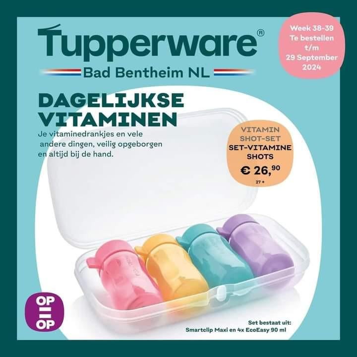 Tupperware smartclip met 4x 90m flesjes, nieuw, Huis en Inrichting, Ophalen of Verzenden, Nieuw, Overige typen