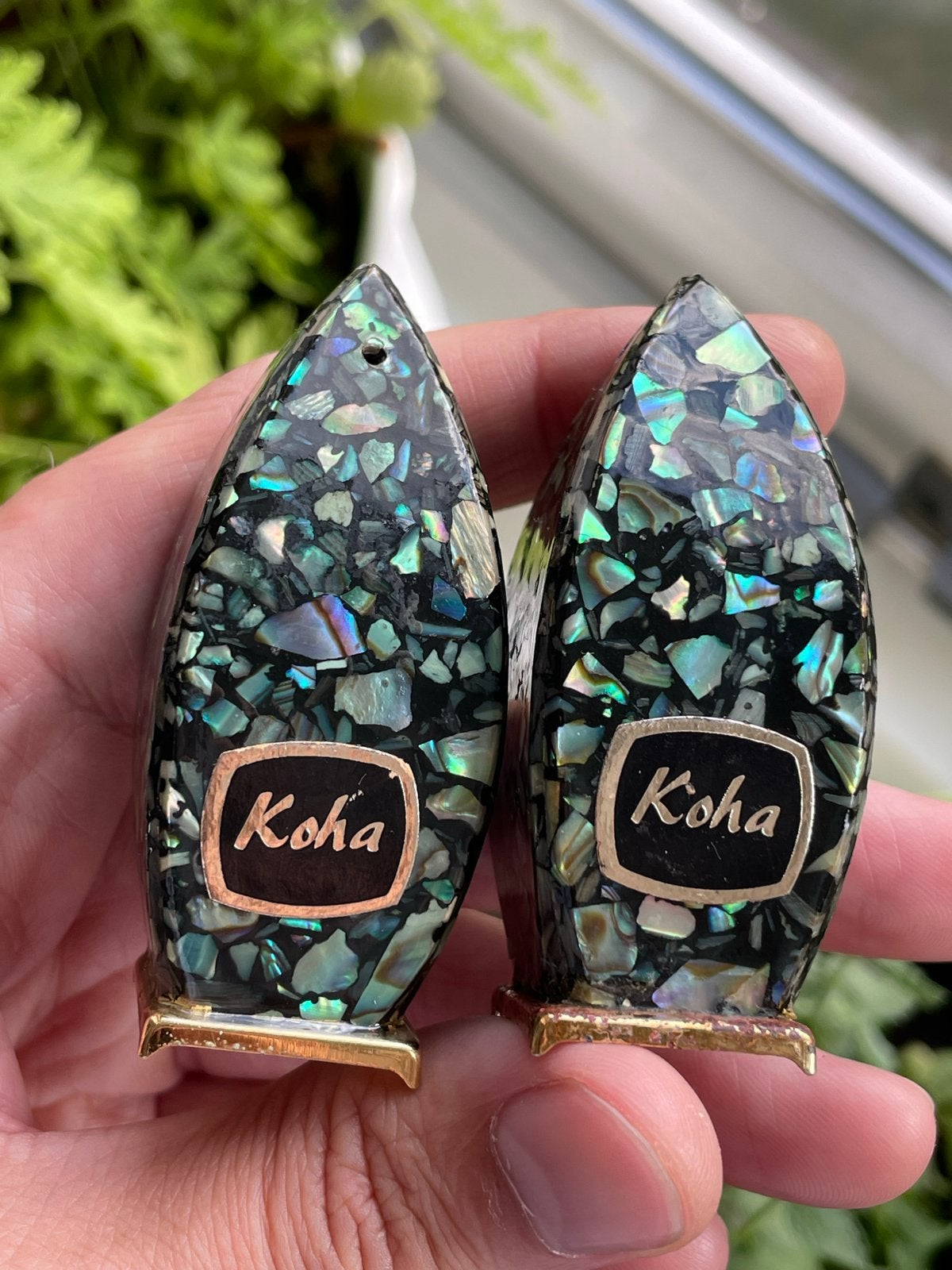 Vintage Koha Paua Schelp Zout- en Pepervaatjes, Ophalen of Verzenden, Natuurlijk materiaal, Meerkleurig, Overige merken