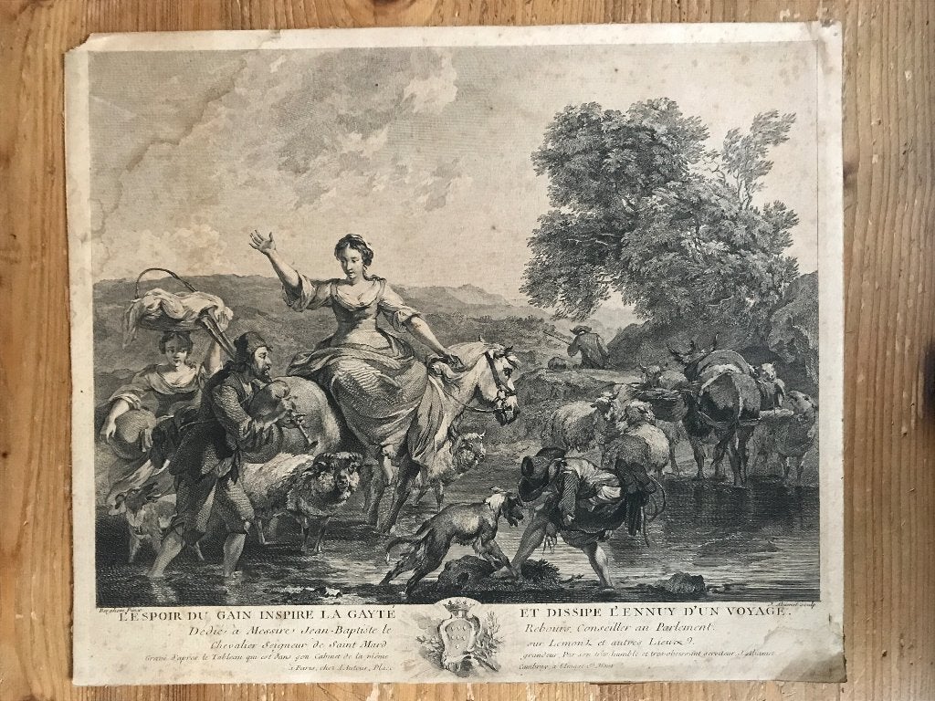 1750 Jacques Aliamet / L’Espoir du gain inspire - P0283, Antiek en Kunst, Kunst | Etsen en Gravures, Ophalen of Verzenden, Ets