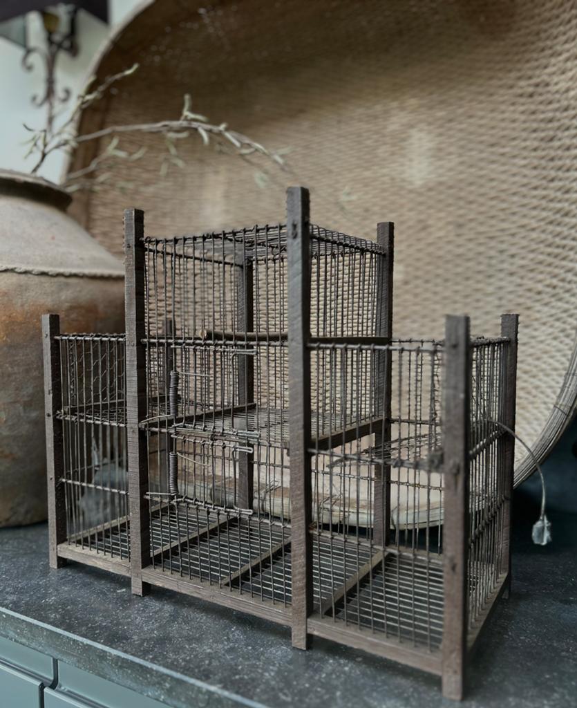 Oude vogel vangkooi lok kooi landelijk Brocante, Ophalen of Verzenden