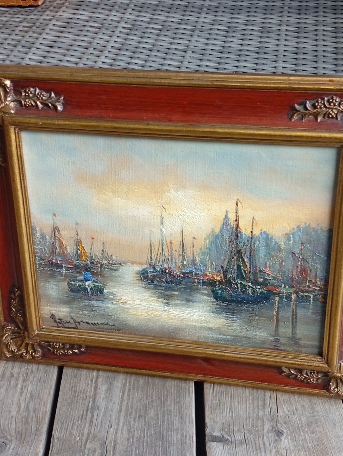 Havengezicht met vissersboten - Olieverf op linnen, Antiek en Kunst, Kunst | Schilderijen | Klassiek, Ophalen of Verzenden