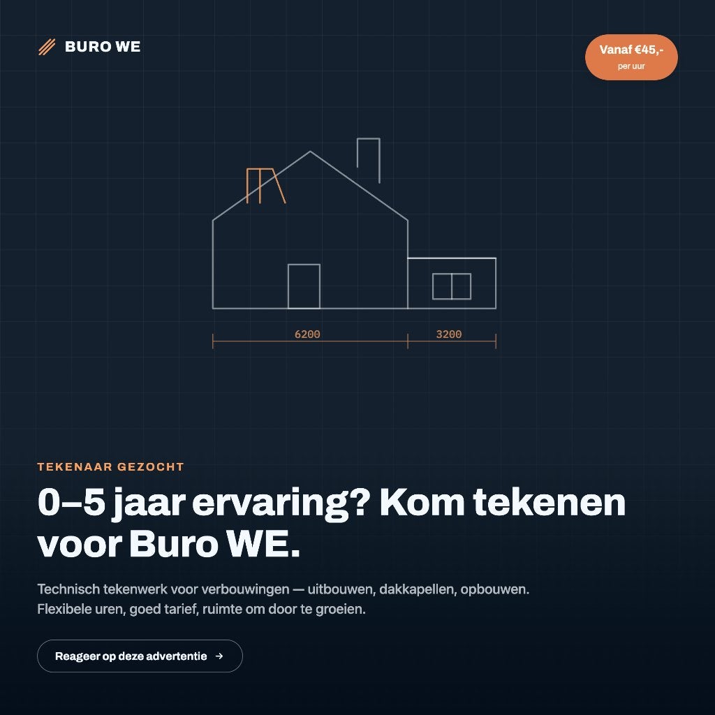 Online bouwkundig tekenaar (0-5 jaar ervaring) gezocht, Starter, HBO, Geschikt als bijbaan, Freelance of Uitzendbasis