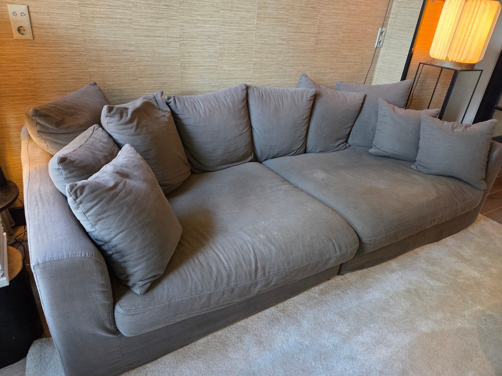 Grote plof bank met kussens, Ophalen, 250 tot 300 cm, Gebruikt, 100 tot 125 cm