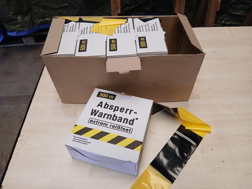Doos met 5x Afzetlint Geel/Zwart - 500m Absperr-Warnband, Doe-het-zelf en Verbouw, Ophalen of Verzenden, Nieuw