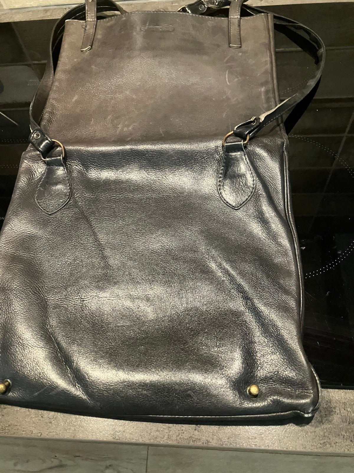 Ralph Lauren Zwarte Leren vintage tas., Ophalen of Verzenden, Gebruikt, Zwart, Schoudertasje