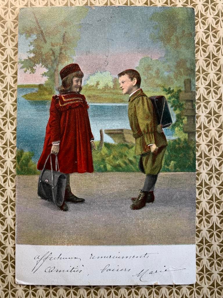 1904 Op weg naar school (BB), Ophalen of Verzenden, Voor 1920, Gelopen, Kinderen