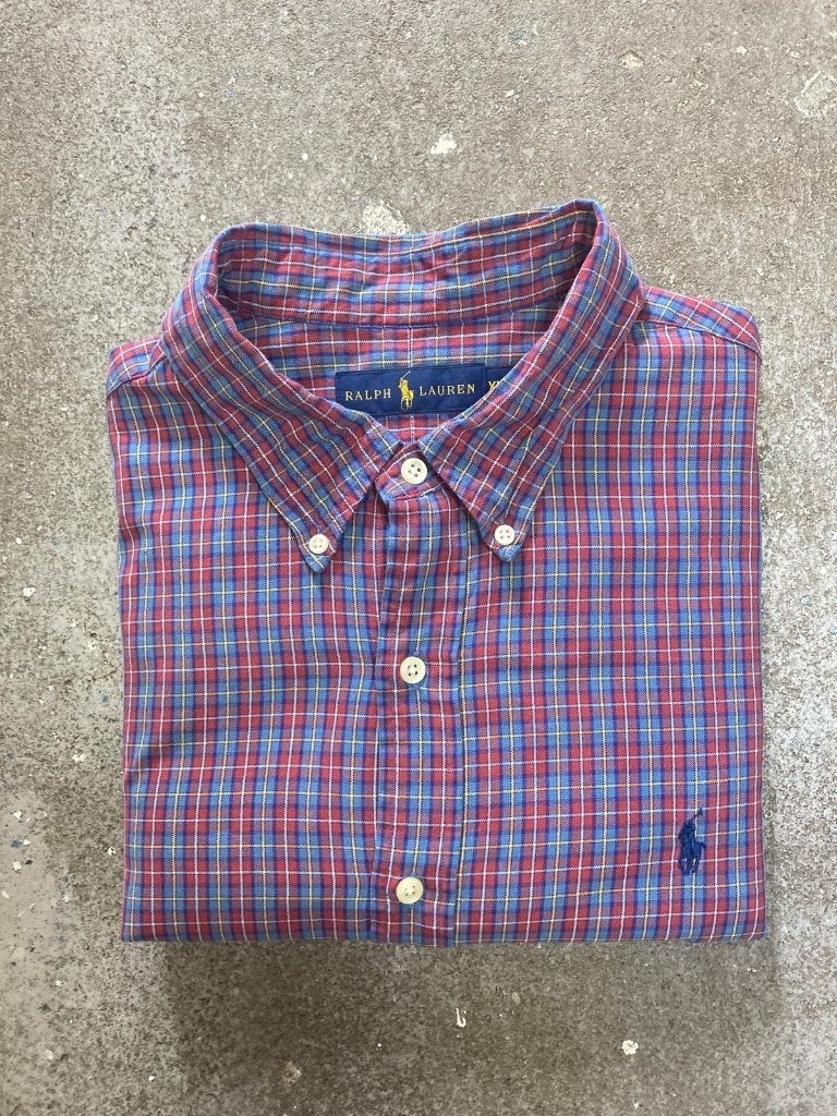 Ralph Lauren Overhemd – XL- Oxford - Red Green - Navy Pony, Ralph Lauren, Ophalen of Verzenden, Zo goed als nieuw, Halswijdte 43/44 (XL)
