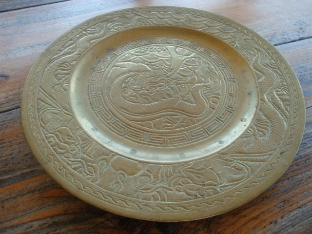 oude zwaar koper bord mooi bewerkt, Antiek en Kunst, Ophalen of Verzenden, Koper